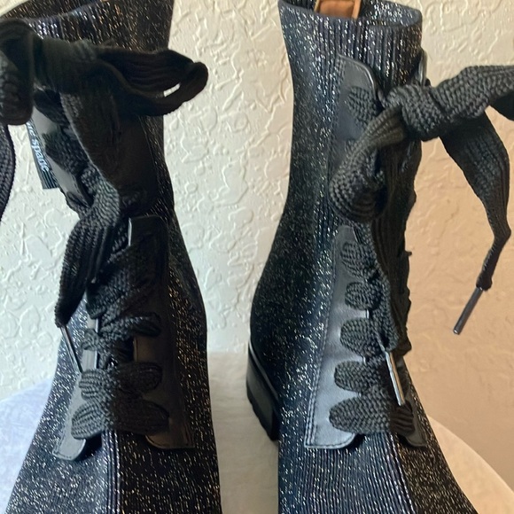 Kate Spade: Merigue Black Glitter Lace-Up Ankle Boots- 8 - Picture 13 of 16